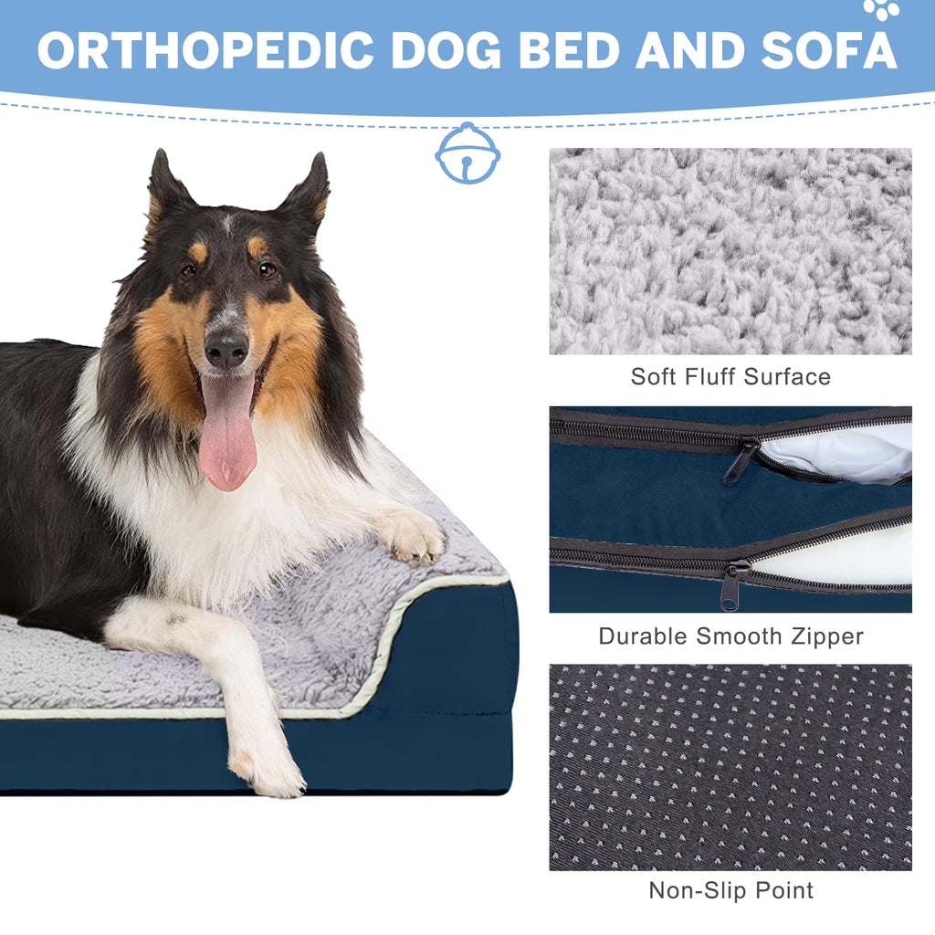 Orthopedic Dog Sofa Bed with Non-Slip Base and Removable Washable Cover, Supportive Egg Crate Foam for Dogs of All Sizes (S to XL)