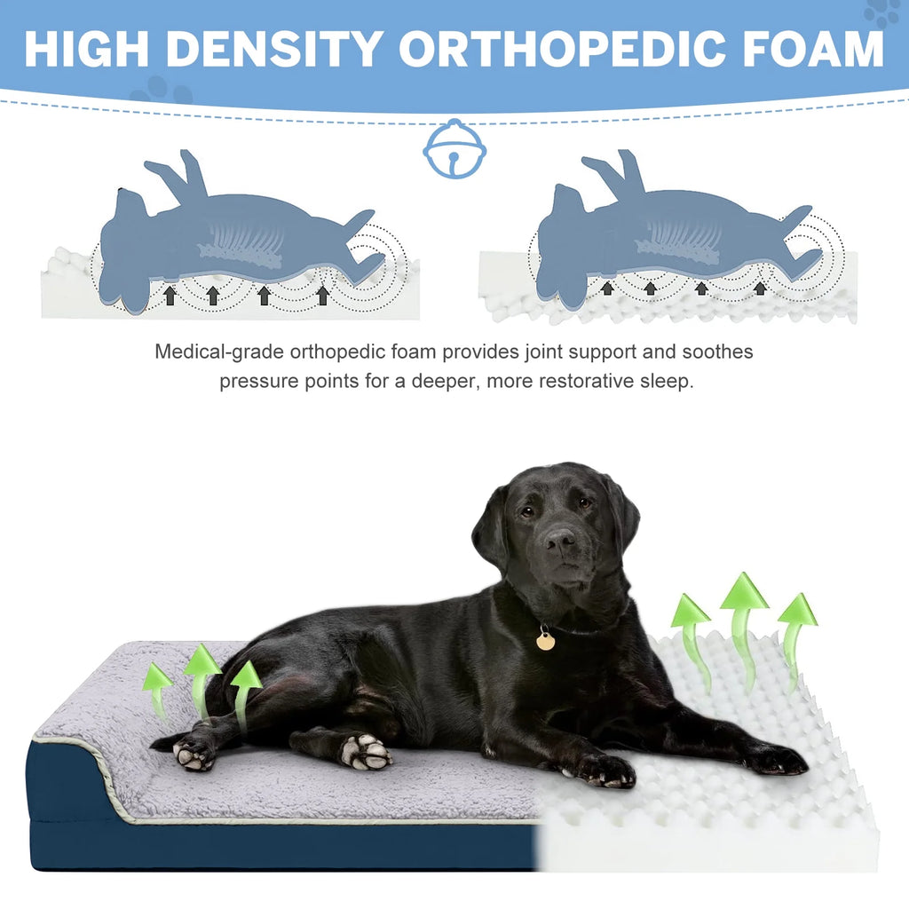Orthopedic Dog Sofa Bed with Non-Slip Base and Removable Washable Cover, Supportive Egg Crate Foam for Dogs of All Sizes (S to XL)