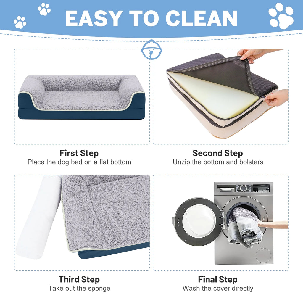 Orthopedic Dog Sofa Bed with Non-Slip Base and Removable Washable Cover, Supportive Egg Crate Foam for Dogs of All Sizes (S to XL)